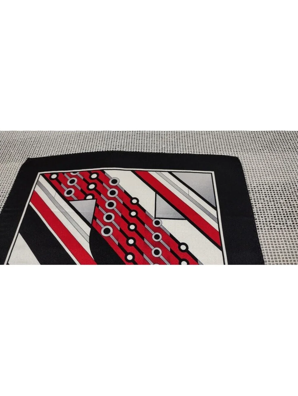 Vintage Silk Hankie Black White Red Handkerchief 70s 80s Does 1920s 30s Art Deco